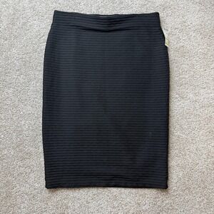 Boutique Essentials Skirt Womens Medium Black Solid Pencil Midi Knit Lined USA
